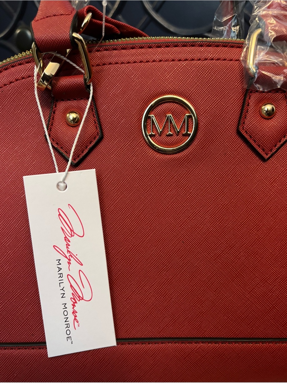 Marilyn Monroe Red Dome Satchel with Gold Hardware - Picture 5 of 5